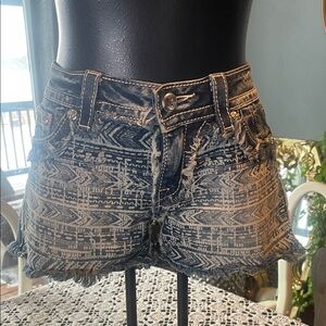 Miss Me Blue Patterned Jean Shorts